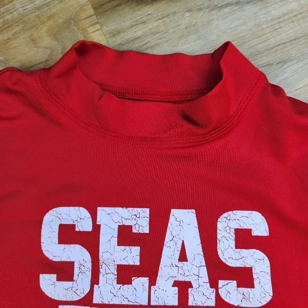 🧡Cat & Jack Red Seas the Day Short Sleeve Swim Shirt Youth Large